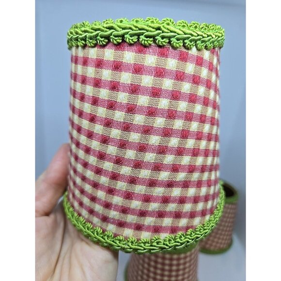 VTG 4 French Country Gingham Red/Green Clip-On Chandelier Lampshades Grannycore - Picture 8 of 15